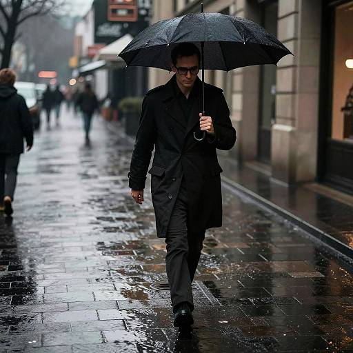 Moody Character Walking Rainy Street
