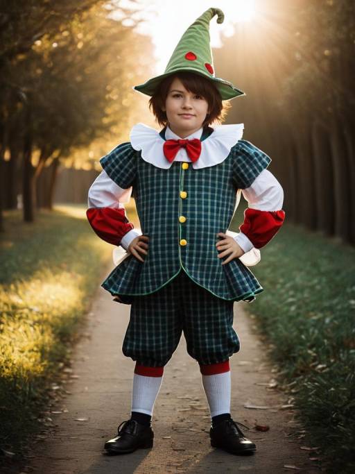 Child in Plaid Munchkin Costume Outdoors