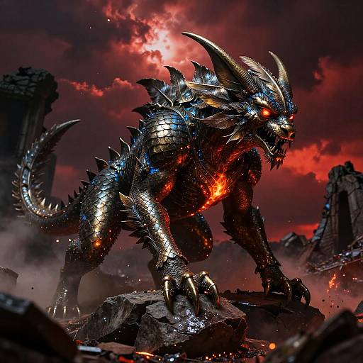 Bronze Chimera in Scorched Ruins