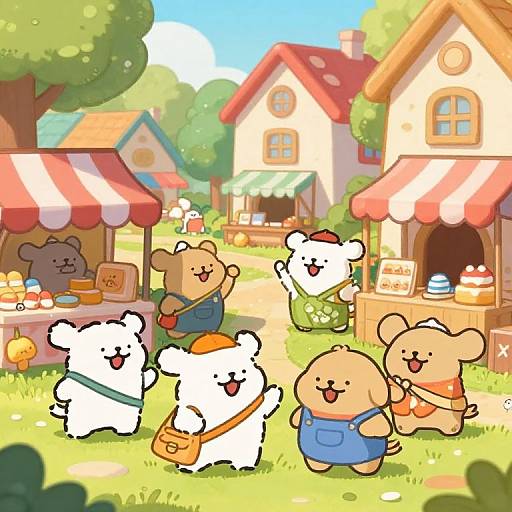 Colorful Anthropomorphic Village Market