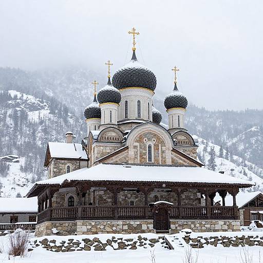 Serene Orthodox Monastery in Snowy Mountains