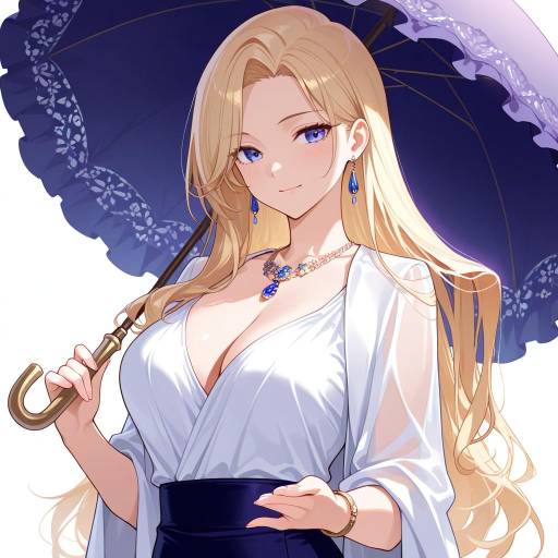 Elegant Lady with Violet Eyes and Parasol