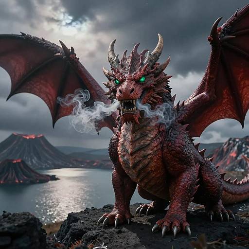 Fierce Red Dragon at Volcanic Lake