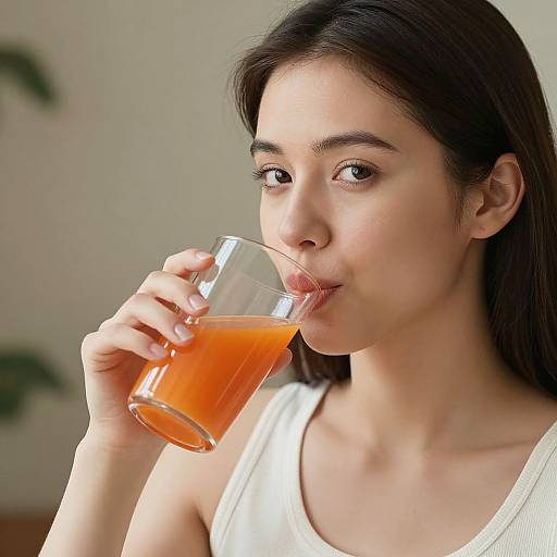 Woman Drinking Fresh Carrot Juice