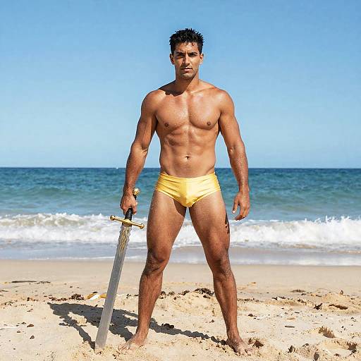 Man in Maui Costume on Beach