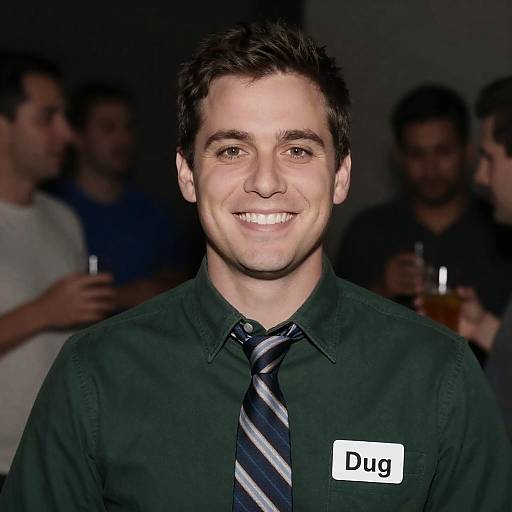 Smiling Man in a Crowded Indoor Setting