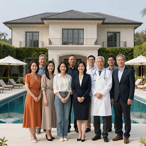Poolside Group Portrait at Luxury Mansion