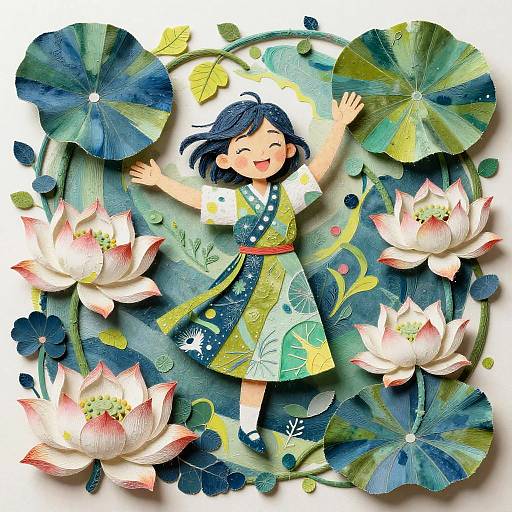 Joyful Storyteller Surrounded by Lotus Flowers