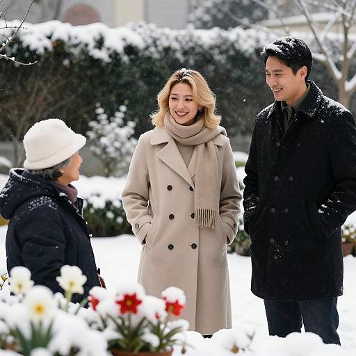 Joyful Winter Scene in Snowy Garden