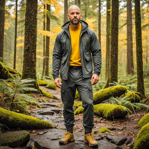 Man Hiking in Forest with Charcoal Hiking Outfit