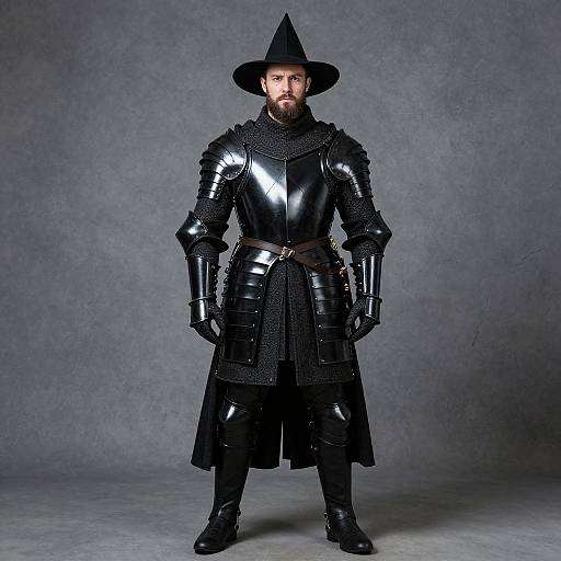 Confident Man in Medieval Black Armor