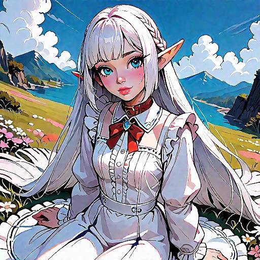 White-Haired Elf Looking Back on Hill