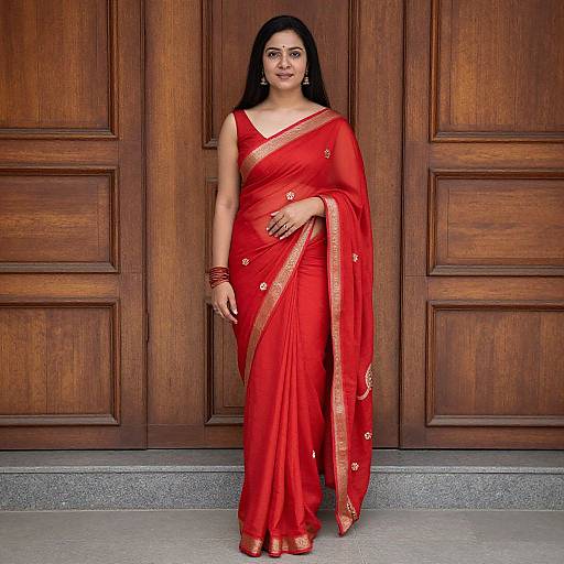 Elegant Woman in Red Saree