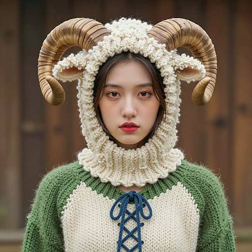 Portrait of a Young Woman in Sheep Costume