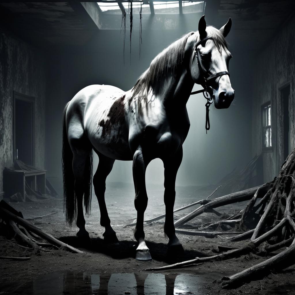 Macabre Decay: A Haunting Equine Scene