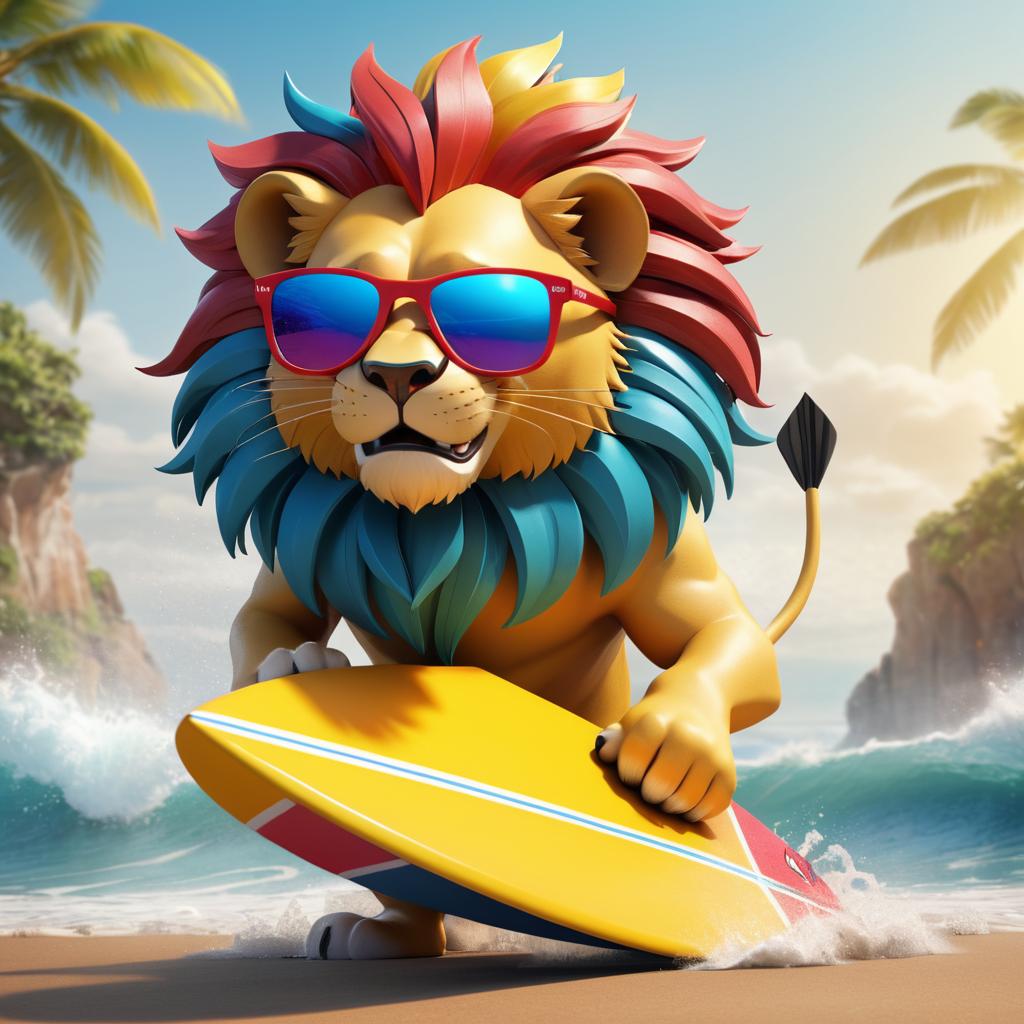 Stylized Surfing Pigma Lion Fighter Character