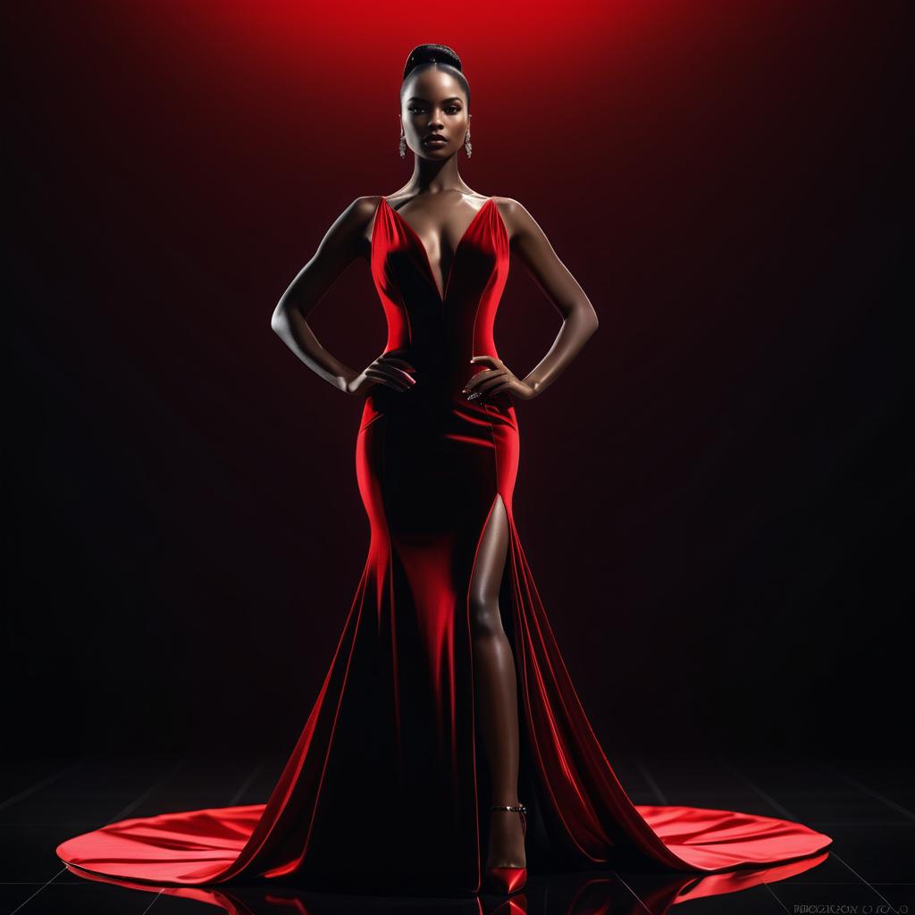 Elegant Black Woman in Red Evening Gown