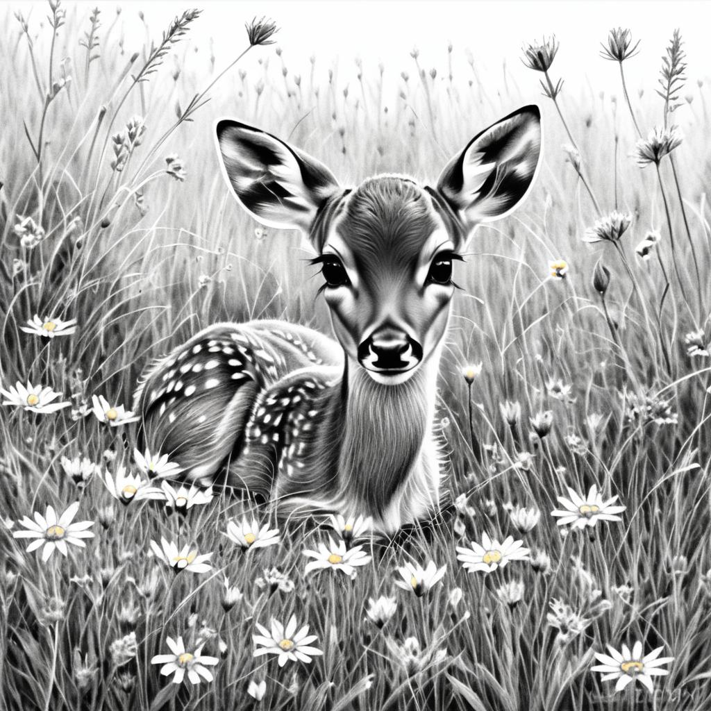 Delicate Pencil Sketch of a Baby Fawn