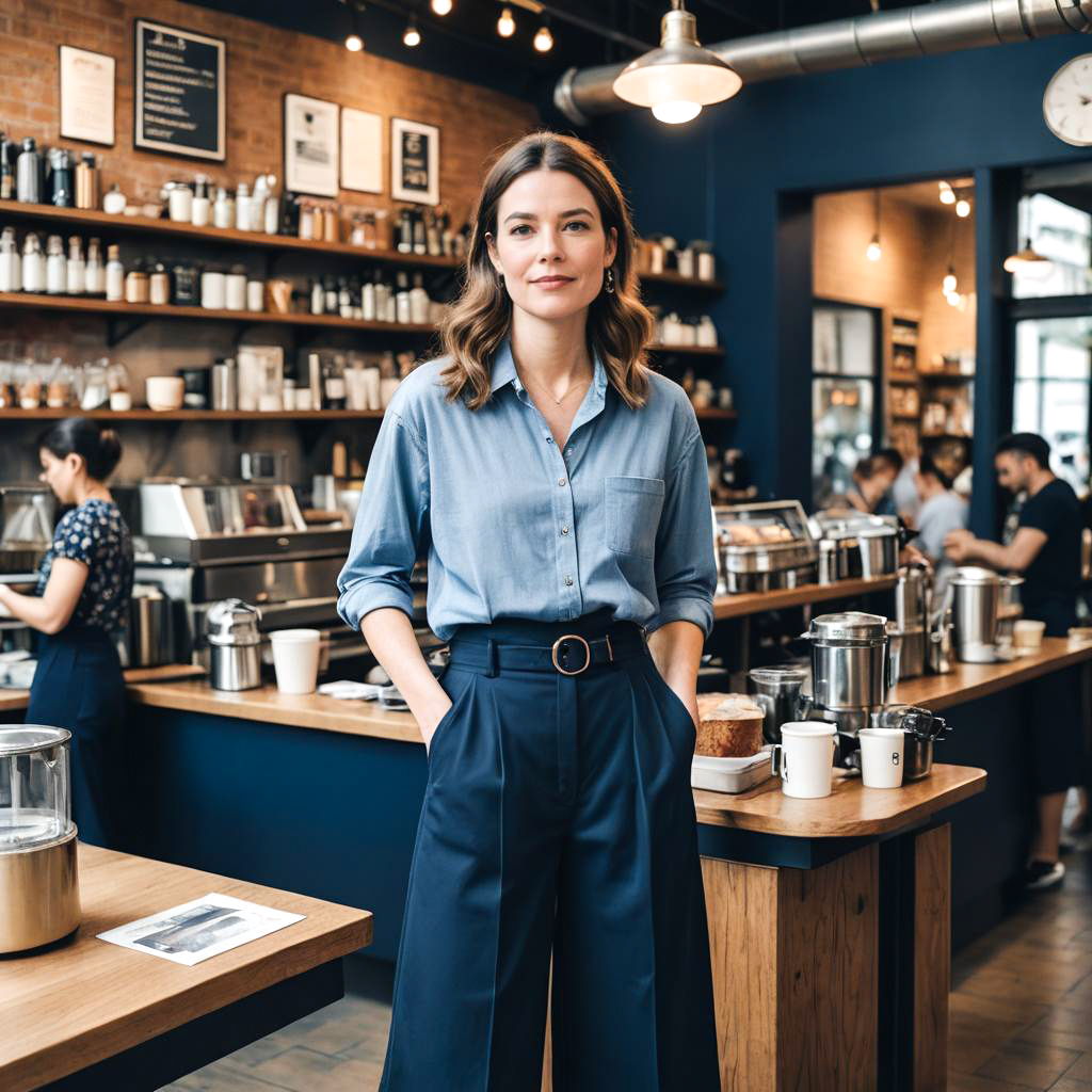 Musician in Navy Blue Culottes at Café