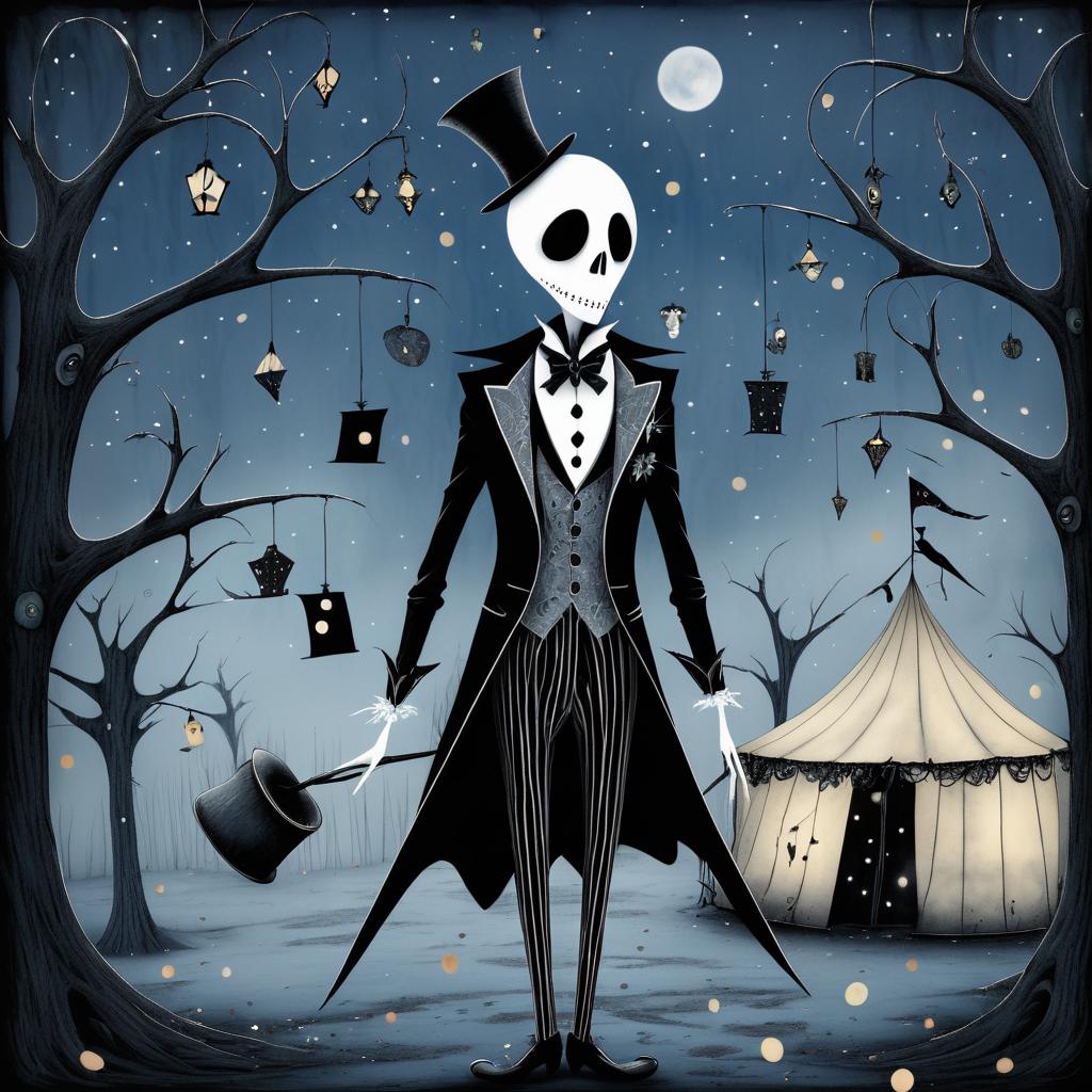 Quirky Ghost in a Tim Burton-Inspired Scene