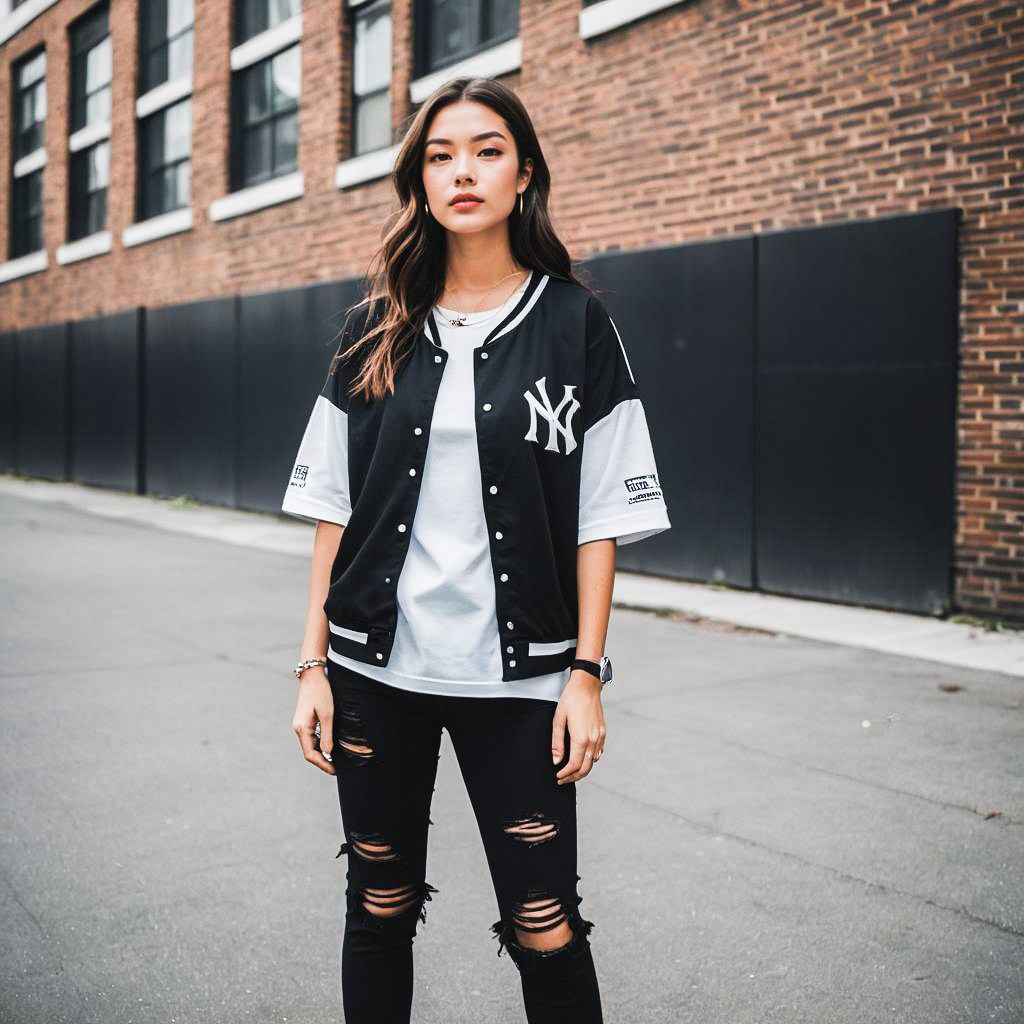 Urban Sportswear: Young Woman in Jersey