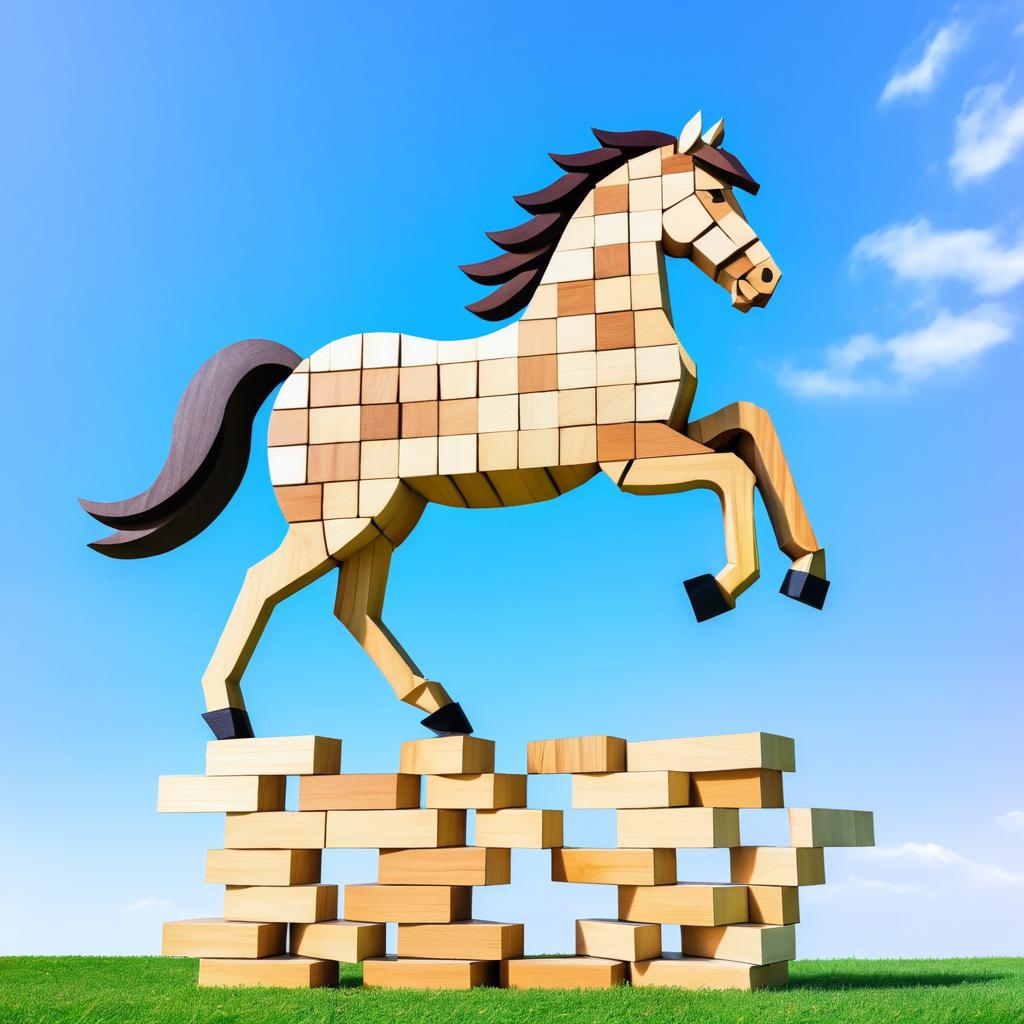 Wooden Block Horse Against Sky Background