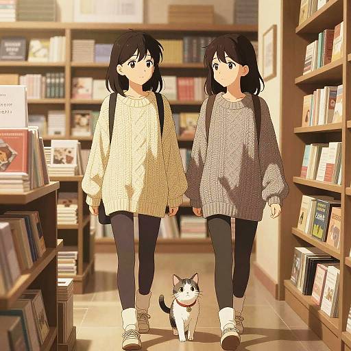 Cozy Bookstore Stroll with Cat