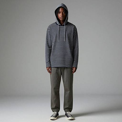 Man in Striped Hoodie Outfit