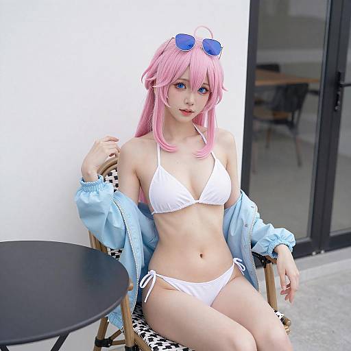 Pink-Haired Anime Woman in Summer Outfit