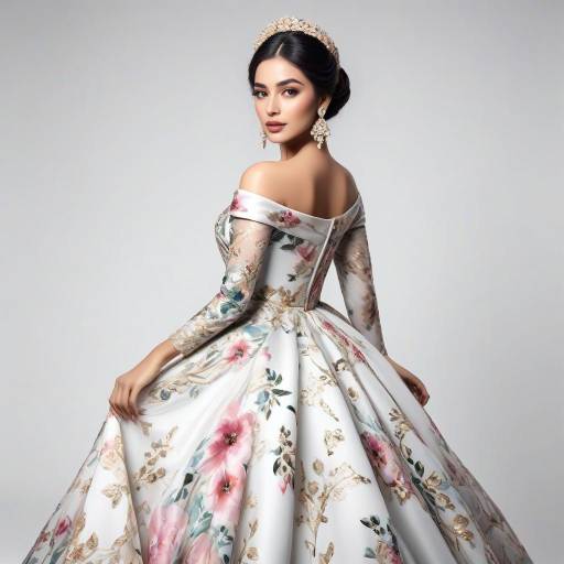 Elegant Arab Woman in Floral Gown