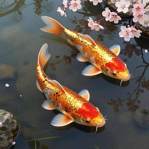 Tranquil Scarlet Koi in Cherry Pond