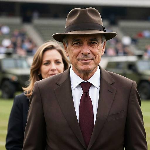 Middle-Aged Man with Woman in Stadium