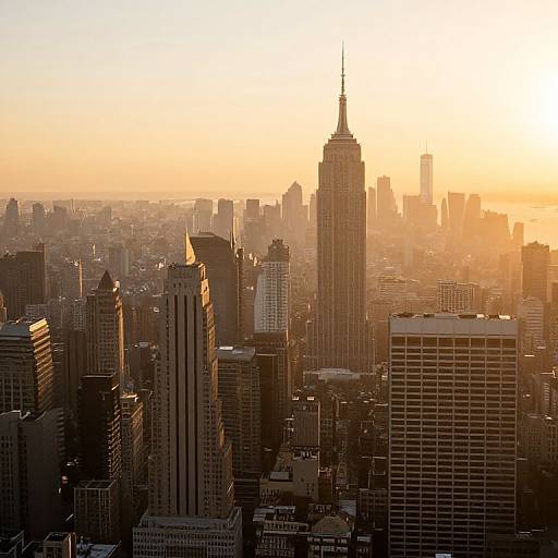 Golden Sunrise Over Towering Metropolis
