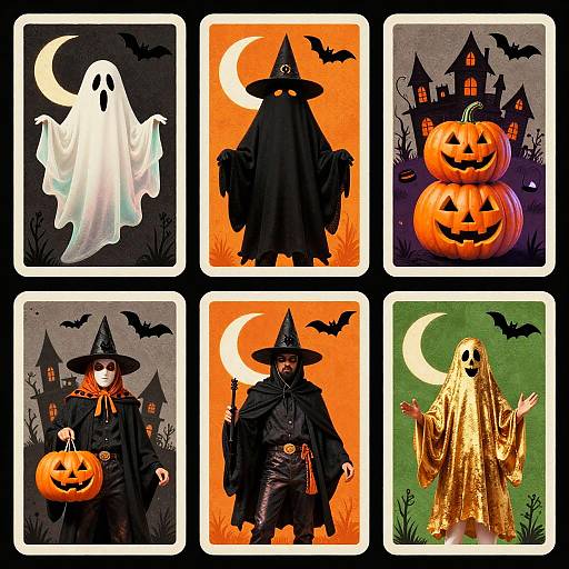 Retro Halloween Trading Card Characters