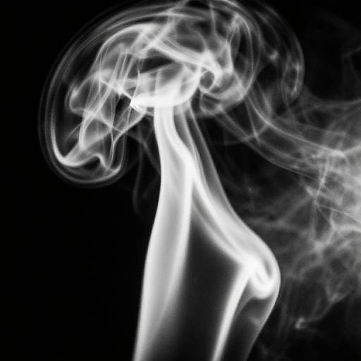 Photograph-like digital art of a white, glowing, smoke-like figure with swirling patterns, standing in profile against a black background.