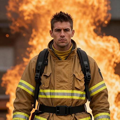 Heroic Firefighter Amidst Fiery Chaos