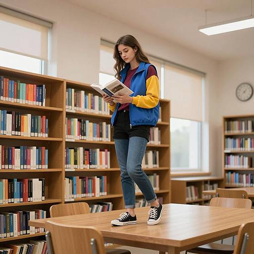 Young Woman Reading in Library
