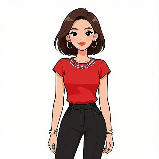 Chic Woman in Red Blouse Smiling