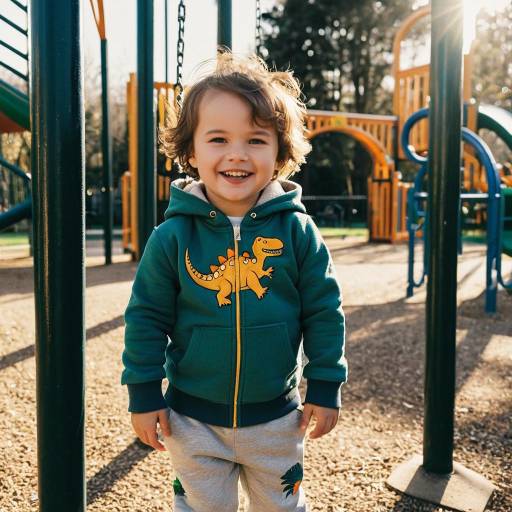 Smiling Toddler in Dinosaur Hoodie at Playground