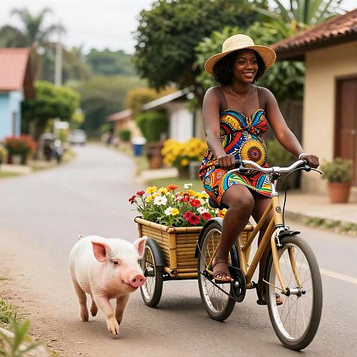Pregnant Afro-Caribbean Woman on Bamboo Bicycle