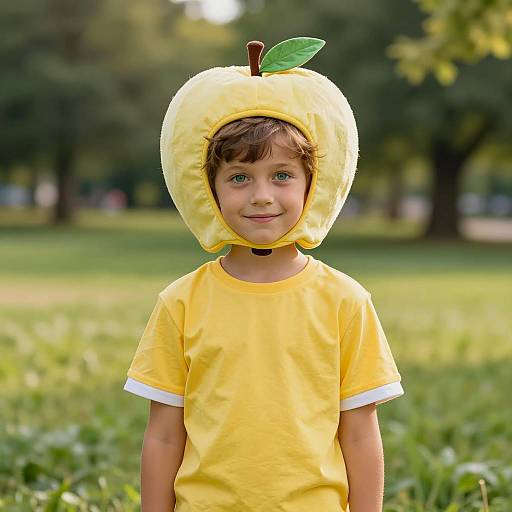 Cheerful Boy in Apple Costume Portrait