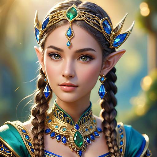Fantasy Elf Woman with Ornate Headpiece