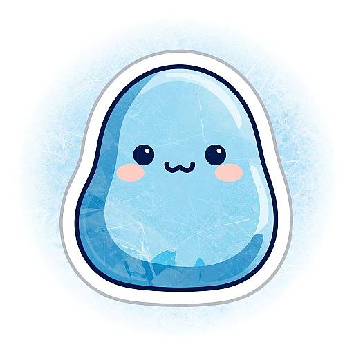 Cute digital illustration of a blue, teardrop-shaped, cartoon creature with a smiling face, blush marks, and black dot eyes, set against