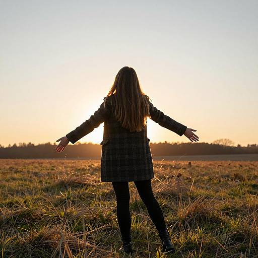 Woman in Plaid Coat at Sunset