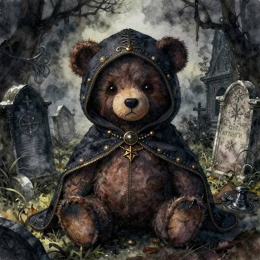 Gothic Reaper Teddy in Overgrown Cemetery