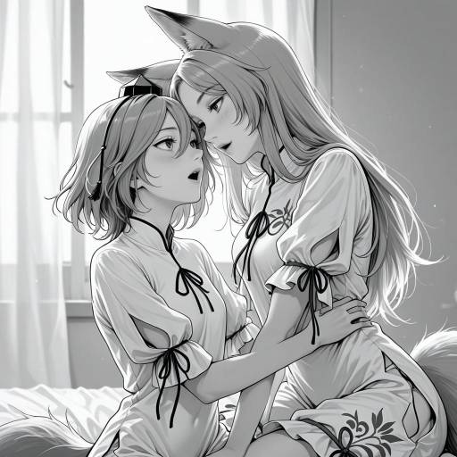 Two Fox Girls in Monochrome Bliss
