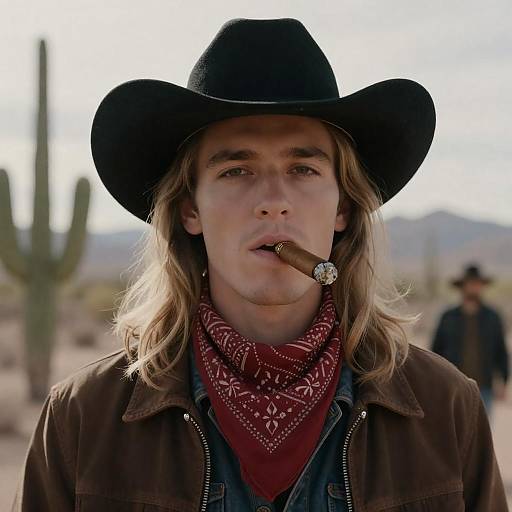Young Cowboy with Cigar in Desert