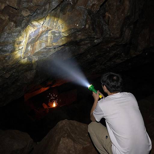 Dramatic Crouched Figure in Cave
