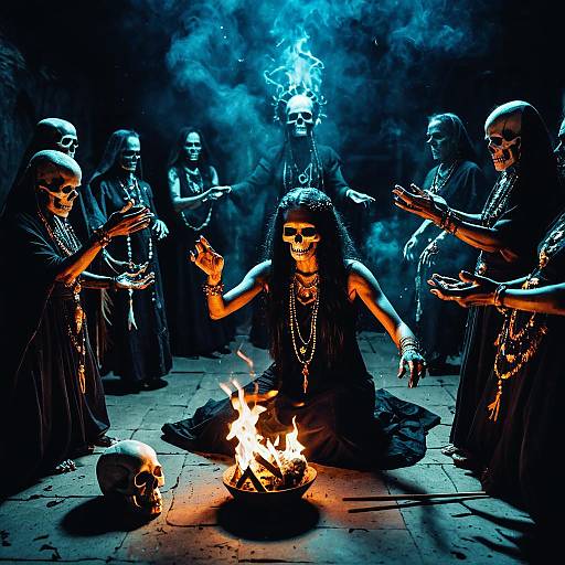 Voodoo Priestess Ritual with Skull Masks