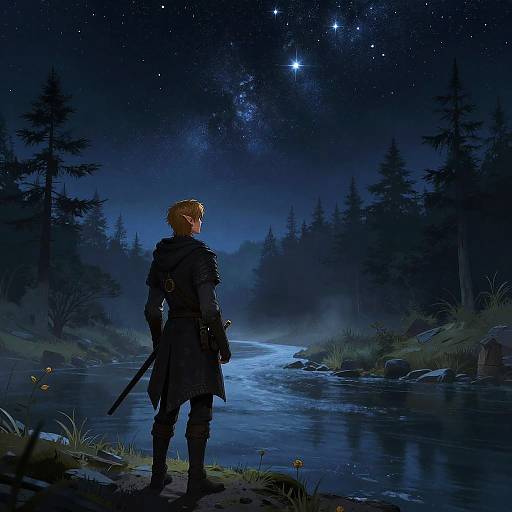 Elven Ranger Under Starry Sky